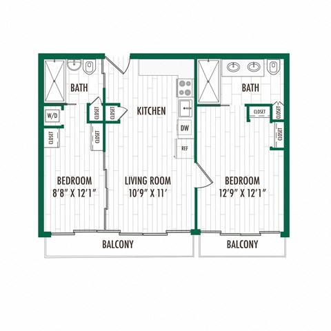 3ZERO3 New Apartments in Seattle, Washington 2x2 MFTE Floor Plan